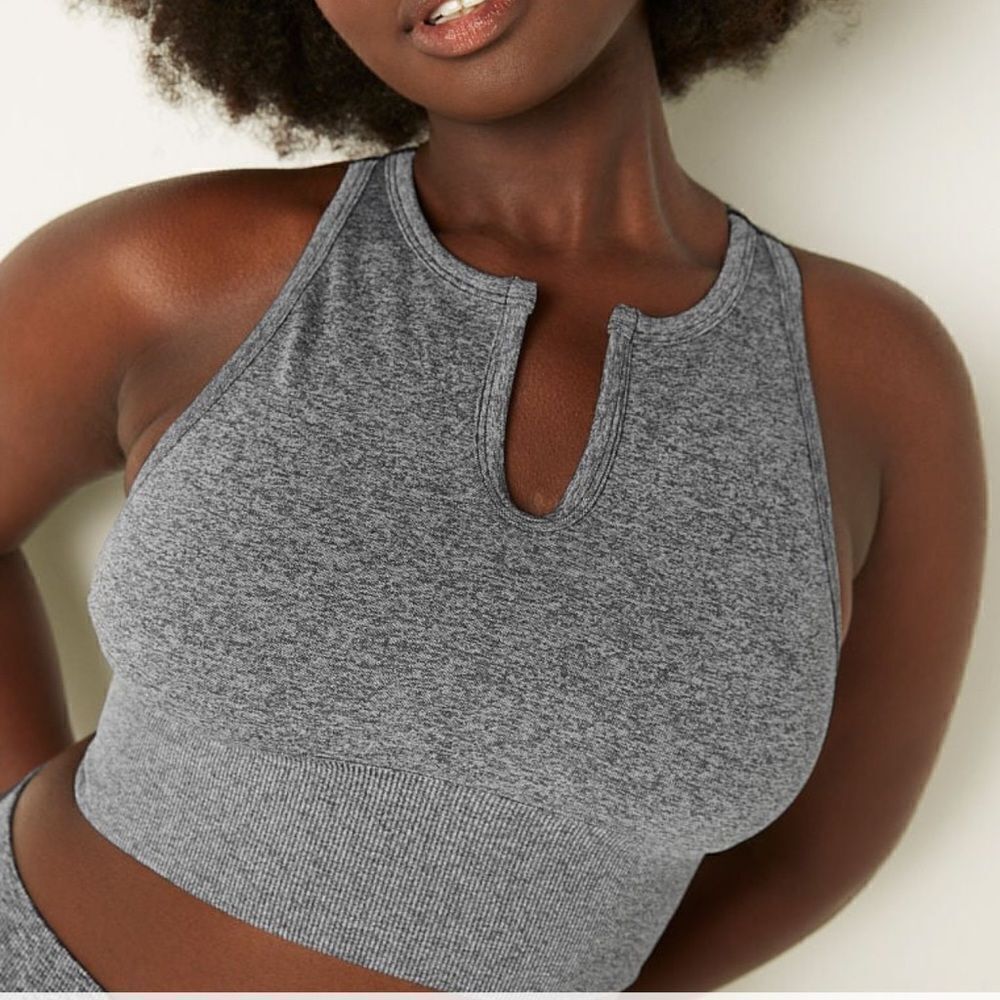 Victorias Secret Pink Active Seamless Split Neck Gym sports Bra Gray